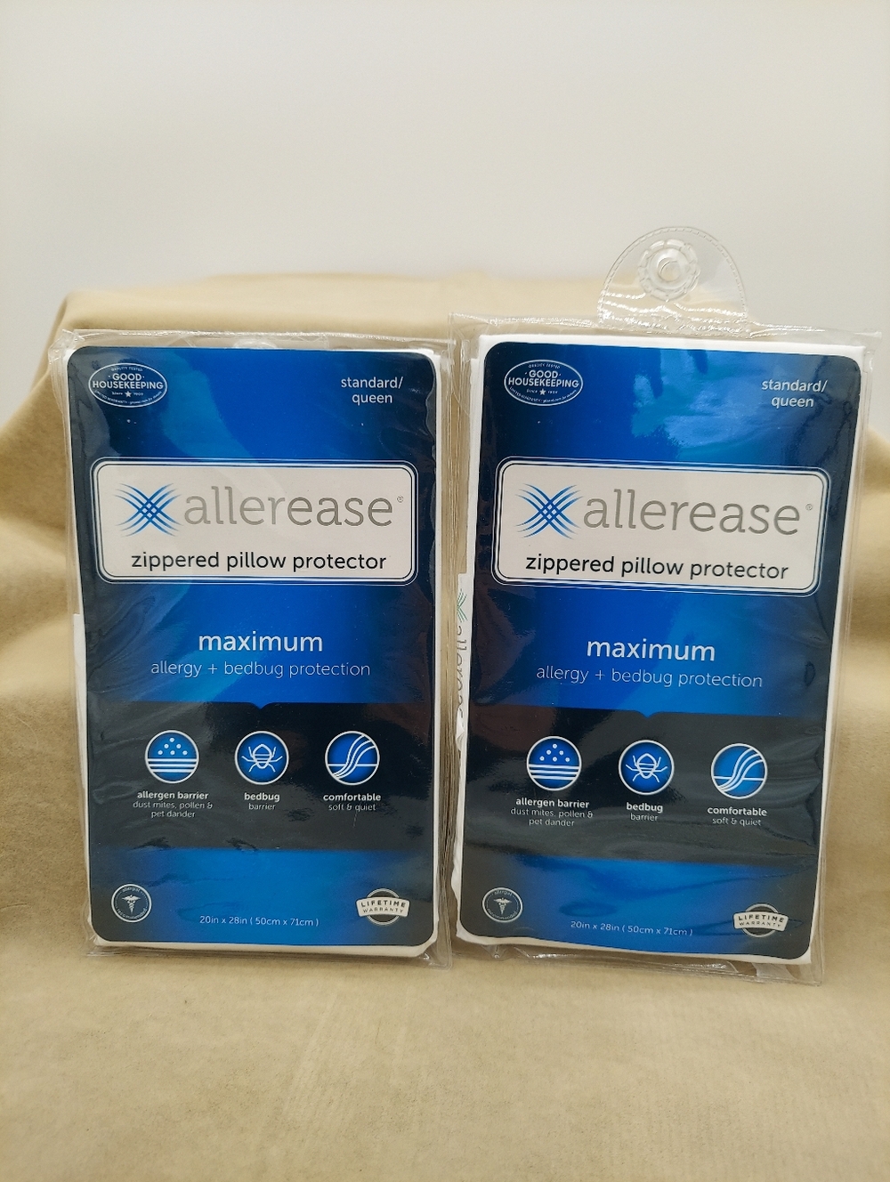 NEW 2-Pack Allerease Zipper Pillow Protector Standard/Queen Case Maximum Protect